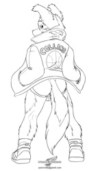 Size: 493x864 | Tagged: suggestive, artist:wolfblade, oc:jesse collins, anthro, boy, male, solo boy, solo male, solo teen, teen, young, series:oh brother!, butt, fur, jockstrap, looking back at you, open jacket, precum, shoes, sneakers, solo