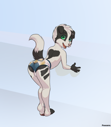Size: 2975x3413 | Tagged: suggestive, artist:foxserx, oc:arcturus ripley, border collie, canid, dog, mammal, anthro, boy, cub, male, solo boy, solo cub, solo male, young, alternate version, colored, digital, briefs, bulge, clothing, fur, looking at you, pattern briefs, solo, topless, underwear