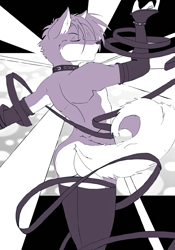 Size: 1263x1800 | Tagged: safe, artist:soro, canid, fox, mammal, red fox, anthro, boy, cub, male, slender, solo boy, solo cub, solo male, solo teen, teen, twink, young, butt, collar, dancing, fur, solo, stockings