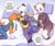 Size: 1280x1072 | Tagged: safe, artist:deruu, oc:corncob, oc:dax, oc:deruu, canid, fox, giant panda, mammal, anthro, anthro/anthro, boy, boys only, cub, cubs only, male, males only, young, colored, digital, fully shaded, 2020, baby, bed, clothing, dialogue, diaper, english text, fur, hair, pajamas, sleepwear, tail, trio