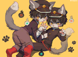 Size: 2700x2000 | Tagged: safe, artist:angrygentoo, hanako, cat, felid, mammal, anthro, anthro/anthro, boy, boy/boy, cub, cub/cub, male, male/male, young, young/young, toilet-bound hanako-kun, blep, blushing, brothers, clothing, duo, furrified, hat, incest, kemono, kemoshota, sibling incest, sibling/sibling, siblings, tongue out, twincest, twins