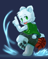 Size: 899x1090 | Tagged: safe, artist:yojoo, oc:polar yoshi, bear, mammal, polar bear, ursine, anthro, boy, cub, male, plantigrade, solo boy, solo cub, solo male, young, fur, kemono, kemoshota, looking at you, looking back, looking back at you, looking over shoulder, pawpads, shorts, solo, tail, walking, white fur