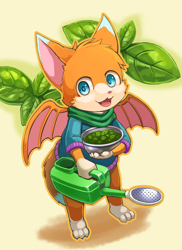 Size: 744x1020 | Tagged: safe, artist:yojoo, oc:yarfer, canid, dragon, fox, hybrid, mammal, mythological creature, red fox, anthro, boy, cub, male, plantigrade, solo boy, solo cub, solo male, young, blue eyes, dipstick tail, looking at you, looking up, looking up at you, open mouth, smiling, solo, tail, wings
