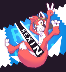 Size: 1000x1101 | Tagged: safe, artist:rexin, oc:rexin, canid, fox, mammal, red fox, anthro, boy, cub, male, plantigrade, solo boy, solo cub, solo male, young, amber eyes, ball cap, censored, dipstick tail, fur, hat, nudity, red fur, smiling, solo, tail, white fur