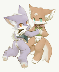 Size: 1000x1233 | Tagged: safe, artist:kuroisumi, ambiguous species, mammal, anthro, anthro/anthro, boy, boy/boy, cub, cub/cub, male, male/male, young, young/young, amber eyes, blue eyes, butt, clothing, duo, feet, fundoshi, hand holding, kemono, kemoshota, looking at you, looking back, looking back at you, looking over shoulder, pawpads, paws, underwear