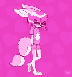Size: 2122x2260 | Tagged: safe, artist:diman, canid, fennec, fox, mammal, anthro, boy, cub, femboy, male, solo boy, solo cub, solo male, young, clothing, fur, hair, pink fur, shoes, solo, white fur