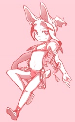 Size: 1564x2546 | Tagged: safe, artist:ryess, oc:ryess, lagomorph, mammal, rabbit, anthro, boy, cub, male, plantigrade, solo boy, solo cub, solo male, young, bikini, bulge, clothing, cross eyes, fur, hair, navel, solo, swimsuit, white fur