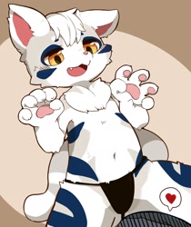 Size: 1540x1837 | Tagged: safe, artist:kintubaovo, felid, anthro, boy, cub, male, solo boy, solo cub, solo male, young, 2024, amber eyes, clothing, fundoshi, fur, kemono, kemoshota, navel, pawpads, solo, topless