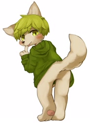 Size: 2180x2973 | Tagged: safe, artist:kintubaovo, cat, felid, anthro, boy, cub, male, plantigrade, solo boy, solo cub, solo male, young, 2022, blonde hair, fur, hair, kemono, kemoshota, solo, tan fur