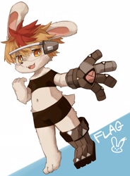 Size: 2236x3036 | Tagged: safe, artist:kintubaovo, lagomorph, mammal, rabbit, anthro, boy, cub, male, plantigrade, solo boy, solo cub, solo male, young, digital, fur, hair, kemono, kemoshota, red hair, solo, white fur, yellow hair