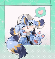 Size: 1496x1594 | Tagged: safe, artist:xiao langao, oc:xiao langao, canid, dog, mammal, anthro, boy, cub, male, solo boy, solo cub, solo male, young, ball cap, blep, blushing, clothing, fingers, fur, hat, hoodie, kemono, kemoshota, pawpads, solo, tongue out, winking