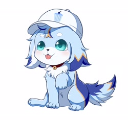 Size: 2048x1924 | Tagged: safe, artist:xiao langao, oc:xiao langao, canid, dog, mammal, boy, chibi, cub, feral, male, solo boy, solo cub, solo male, young, colored, digital, fully shaded, blue fur, blue hair, collar, fur, green eyes, nudity, orange fur, orange hair, solo, white fur