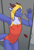 Size: 1594x2311 | Tagged: safe, artist:orca24a, oc:arki (schilka), dragon, mythological creature, anthro, boy, male, slender, solo boy, solo male, solo teen, teen, twink, young, digital, bathroom, blonde hair, hair, indoors, long hair, looking at you, one-piece swimsuit, solo, swimsuit