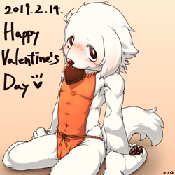 Size: 1500x1500 | Tagged: safe, artist:tsuchinoko dash, oc:fuyuki shirata, anthro, boy, cub, male, solo boy, solo cub, solo male, young, colored, blushing, claws, clothing, floppy ear, fur, kemono, kemoshota, looking at you, pawpads, solo, white fur