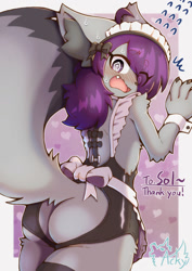 Size: 600x849 | Tagged: suggestive, artist:asahi-akisumi, canid, fox, mammal, anthro, boy, cub, femboy, male, solo boy, solo cub, solo male, young, colored, digital, fully shaded, anger, blushing, butt, clothing, crossdressing, fur, kemono, kemoshota, maid outfit, solo