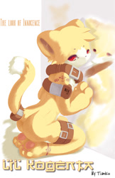 Size: 607x936 | Tagged: suggestive, artist:kobalt, artist:tianku, oc:kogenta (kobalt), anthro, boy, cub, male, solo boy, solo cub, solo male, young, cel shaded, colored, digital, butt, collar, fur, kemono, kemoshota, looking at you, nudity, pawpads, raised tail, red eyes, solo