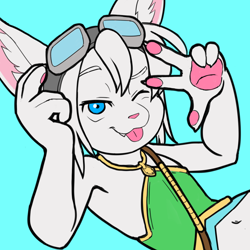 Size: 1024x1024 | Tagged: safe, artist:chizi, oc:chipsey (sigmundringeck1438), jerboa, mammal, rodent, anthro, boy, male, slender, solo boy, solo male, solo teen, teen, twink, young, colored, digital, flat colored, 2022, blue eyes, fur, goggles, goggles on head, hair, solo, white fur, white hair