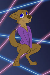 Size: 1738x2608 | Tagged: safe, artist:misterpickleman, oc:taylor knight, canid, coyote, mammal, anthro, cub, female, girl, solo cub, solo female, solo girl, young, series:airedale, colored, digital, flat colored, 2018, 4 toes, blue eyes, bottomless, brown fur, clothing, fur, looking up, solo, tail