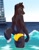 Size: 3142x4000 | Tagged: safe, artist:shiuk, canid, fox, mammal, anthro, boy, male, slender, solo boy, solo male, solo teen, teen, twink, young, fur, looking at you, looking back, looking back at you, looking over shoulder, outdoors, partially submerged, solo, speedo, swimsuit, water
