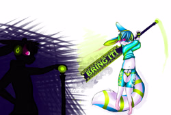Size: 3800x2552 | Tagged: safe, artist:bastion shadowpaw, oc:bastion, lagomorph, mammal, rabbit, anthro, boy, cub, male, solo boy, solo cub, solo male, young, blue fur, blue hair, buckteeth, clothing, fur, hair, hair highlights, headphones, heterochromia, navel, panties, shorts, solo, underwear, white fur