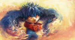 Size: 1170x624 | Tagged: safe, artist:fuzisawa, klonoa, cat, hybrid, mammal, rabbit, anthro, boy, cub, male, solo boy, solo cub, solo male, young, klonoa series, black fur, blue fur, collar, fur, kemono, kemoshota, long ears, looking at you, solo, white fur, yellow eyes
