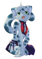 Size: 850x1200 | Tagged: safe, artist:kuroisumi, felid, mammal, anthro, boy, cub, male, solo boy, solo cub, solo male, young, 5 fingers, clothing, fang, fingers, fur, kemono, kemoshota, looking at you, open mouth, sitting, skimpy outfit, solo, tail, teeth