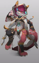 Size: 1269x2048 | Tagged: safe, artist:alan, oc:alan, anthro, boy, male, slender, solo boy, solo male, teen, twink, young, 4 toes, clothing, fur, hair, looking at you, navel, red fur, skimpy outfit, solo, toe claws, white fur