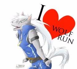 Size: 3000x2700 | Tagged: safe, artist:indeigo, wolfrun, canid, mammal, wolf, anthro, boy, male, solo male, teen, young, smile precure, fang, fur, gray fur, hair, kemono, latex, long hair, looking at you, sharp teeth, smiling, smiling at you, solo, tail, teeth