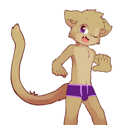 Size: 3000x3000 | Tagged: safe, artist:whiteleo, oc:kiniel cat, cat, felid, mammal, anthro, anthro/anthro, boy, cub, male, males only, young, alternate version, cel shaded, colored, digital, briefs, bulge, duo, flaccid, fur, humanoid penis, penis, solo focus, underwear