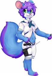 Size: 2033x2943 | Tagged: safe, artist:bastion shadowpaw, oc:zeke, hybrid, mammal, mourrel, mouse, rodent, squirrel, anthro, boy, cub, male, solo boy, solo cub, solo male, young, colored, digital, fully shaded, blue fur, fur, navel, purple fur, solo