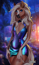 Size: 900x1500 | Tagged: safe, artist:lilakimoka, oc only, oc:ashton prince, equid, horse, mammal, anthro, boy, femboy, male, slender, solo boy, solo male, solo teen, teen, twink, young, digital, 2024, clothing, crossdressing, detailed background, dress, ears, fur, hair, looking at you, solo, tail