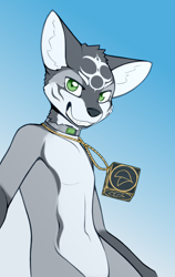 Size: 1700x2682 | Tagged: safe, artist:riverglaive, oc:wind kitsune, canid, fox, kitsune, mammal, anthro, boy, cub, male, solo boy, solo cub, solo male, young, featureless chest, fur, green eyes, looking at you, nudity, selfie, smiling, smiling at you, solo