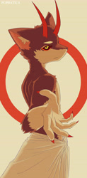 Size: 3784x7709 | Tagged: safe, artist:prop, demon, mythological creature, anthro, boy, cub, male, solo boy, solo cub, solo male, young, digital, beckoning, claws, clothing, fingers, fur, gesture, horn, kemono, kemoshota, looking at you, reaching out, solo, topless