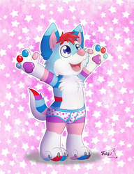 Size: 1000x1300 | Tagged: suggestive, artist:alexfolf, canid, mammal, wolf, anthro, boy, cub, male, plantigrade, solo boy, solo cub, solo male, young, colored, digital, briefs, bulge, clothing, fur, smiling, solo, tail, topless, underwear