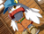 Size: 2560x1920 | Tagged: safe, artist:shaolin bones, klonoa, cat, felid, hybrid, mammal, rabbit, anthro, boy, cub, male, solo boy, solo cub, solo male, young, art pack:klonoa mah-jong, klonoa series, ai enhanced, colored, digital, fully shaded, black fur, blushing, clothing, collar, fur, gray fur, hat, kemono, kemoshota, long ears, nipples, pupils, slit pupils, solo, topless, white fur, yellow eyes