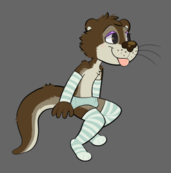 Size: 1400x1416 | Tagged: suggestive, artist:catboyjail, mammal, mustelid, otter, anthro, boy, cub, cub focus, femboy, male, solo boy, solo cub, solo male, young, colored, digital, flat colored, arm warmers, bulge, clothing, socks, solo, solo focus, thigh highs, underwear