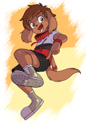 Size: 1990x2891 | Tagged: safe, artist:ctrlzeke, oc:tyler allen-pons, canid, dog, mammal, anthro, boy, cub, male, solo boy, solo cub, solo male, young, clothing, collar, shoes, sneakers, solo, wristbands