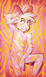 Size: 1500x2500 | Tagged: safe, artist:leglegleg, goat, mammal, ungulate, anthro, boy, boy focus, cub, cub focus, male, solo male, young, digital, fully shaded, abstract, horn, nipples, nudity, portrait, solo, young focus