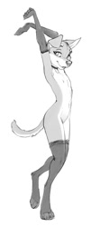 Size: 483x1200 | Tagged: suggestive, artist:zaush, oc:cynthia (zaush), canid, dog, mammal, anthro, cub, female, girl, slender, solo cub, solo female, solo girl, young, sketch, arms up, choker, claws, clothing, digitigrade, flat breasts, fur, gloves, half-closed eyes, jewelry, looking at you, narrowed eyes, navel, necklace, nipples, nudity, posing, smiling, solo, standing, stockings, thigh highs, toe claws