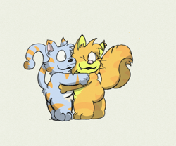 Size: 1536x1280 | Tagged: safe, artist:reizinho, felid, mammal, anthro, chibi, chubby, cub, cub focus, cub/cub, cubs only, male, male/male, males only, young, young/young, colored, digital, butt, duo, duo focus, fang, fur, nudity, one eye closed, tail, teeth