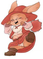 Size: 1334x1850 | Tagged: safe, artist:pu_sukebe, horne, moogle, anthro, boy, cub, male, solo boy, solo cub, solo male, young, final fantasy, blushing, buckteeth, clothing, fist, glasses, gloves, happy, kemono, kemoshota, navel, open mouth, solo, teeth, underwear