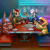 Size: 2000x2000 | Tagged: safe, artist:pux, oc only, oc:irou murasama, oc:moss, agumon, digimon (species), elecmon, mammal, mouse, rat, rodent, anthro, chubby, cub, cubs only, male, males only, semi-anthro, slender, young, young only, digimon, buckteeth, clothing, collar, eating, food, gesture, glasses, group, holding food, hood down, hoodie, indoors, long ears, notched ear, open mouth, pizza, restaurant, shoes without socks, sitting, size difference, talking, toeless shoes