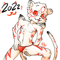 Size: 1024x1024 | Tagged: suggestive, artist:chocobo, big cat, felid, mammal, tiger, boy, cub, male, solo boy, solo cub, solo male, young, chinese new year, holiday, okami, year of the tiger, blep, bulge, chinese zodiac, cosplay, fundoshi, fur, looking at you, nipples, red eyes, smiling, solo, stripes, tongue out, undressing, undressing self, white fur