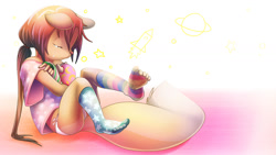 Size: 1506x847 | Tagged: safe, artist:ern, oc:rocket girl, mammal, rodent, squirrel, anthro, cub, female, girl, solo cub, solo female, solo girl, young, clothing, crying, eyes closed, hair, panties, ponytail, sad, socks, socks without shoes, solo, tail, tears, underwear