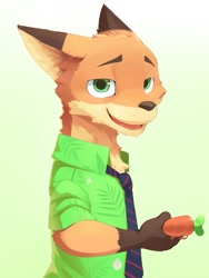 Size: 999x1332 | Tagged: safe, artist:mokikun, nick wilde, canid, fox, mammal, red fox, boy, male, solo boy, solo male, solo teen, teen, young, zootopia, dress shirt, looking at you, necktie, smiling, solo