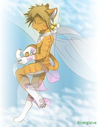 Size: 1000x1280 | Tagged: safe, artist:riverglaive, oc:glaive, cat, felid, mammal, tabby, anthro, boy, cub, male, slender, solo boy, solo cub, solo male, young, daytime, digitigrade, eyes closed, fur, nudity, orange fur, outdoors, pawpads, solo, white fur