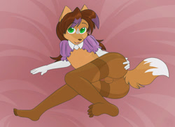 Size: 1220x890 | Tagged: suggestive, artist:helsy jun, canid, mammal, wolf, anthro, femboy, male, plantigrade, anus, balls, butt, dipstick tail, fur, gloves, green eyes, looking at you, open mouth, pantyhose, presenting, presenting hindquarters, smiling, tail, white fur