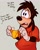 Size: 1297x1620 | Tagged: safe, artist:dandi, max goof, canid, dog, mammal, boy, male, solo boy, solo male, solo teen, teen, young, disney, goof troop, fully shaded, blushing, clothing, dialogue, embarrassed, english text, hoodie, off-screen character, panties, solo, speedo, swimsuit, underwear