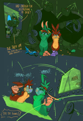 Size: 1591x2315 | Tagged: safe, artist:impximon, jazz jackrabbit, lagomorph, mammal, rabbit, turtle, anthro, chubby, cub, plantigrade, young, jazz jackrabbit series, arms behind back, bad end, barefoot, bondage, captured, defeat, dialogue, duo, english text, gagged, group, headband, hero, hogtied, nudity, panicked expression, peril, sequence, sock in mouth, socks, socks only, socks without shoes, struggling, supervillain, tape gag, tied up, underwater, water, wide eyed