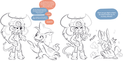 Size: 2368x1175 | Tagged: safe, artist:notfornothin, digimon (species), gomamon, tlalocmon, anthro, boy, chibi, feral, male, slender, young, series:wired wilds, digimon, lines, after transformation, anthrofied, closed eyes, clothing, dialogue, duo, english text, fang, feralized, forced transformation, gesture, loincloth, mane, mohawk, nipples, open mouth, pointing, scared, screaming, sequence, smiling, snapping fingers, speech bubble, surprised, teeth, topless, whiskers, wide eyed, wondering